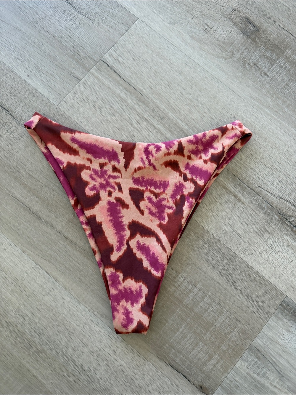 Skatie Pink and Burgundy Floral Print Bikini Bottom in Marmont